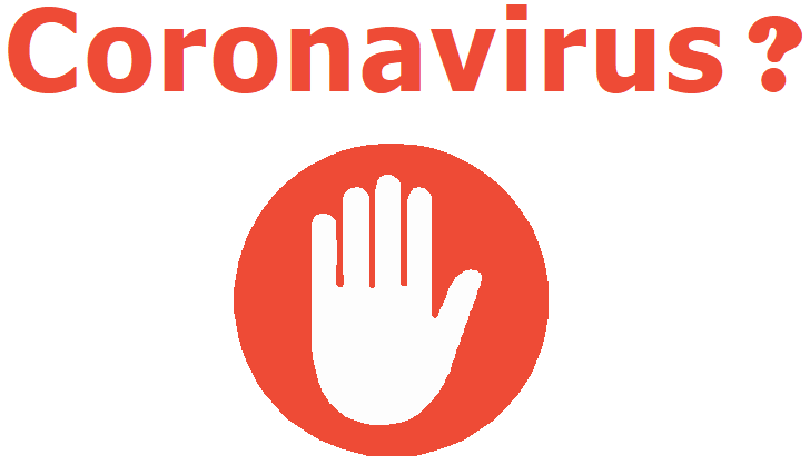 Das Bild zeigt ein Icon einer Hand auf einem roten Hintergrund und über steht in Rot "Coronavirus?"