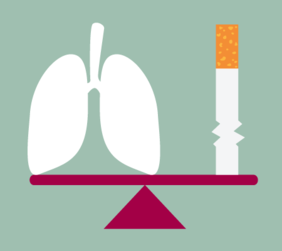 Eine Illustration einer Waage, auf der linken Seite ist eine Lunge und auf der Rechten Seite eine Zigarette